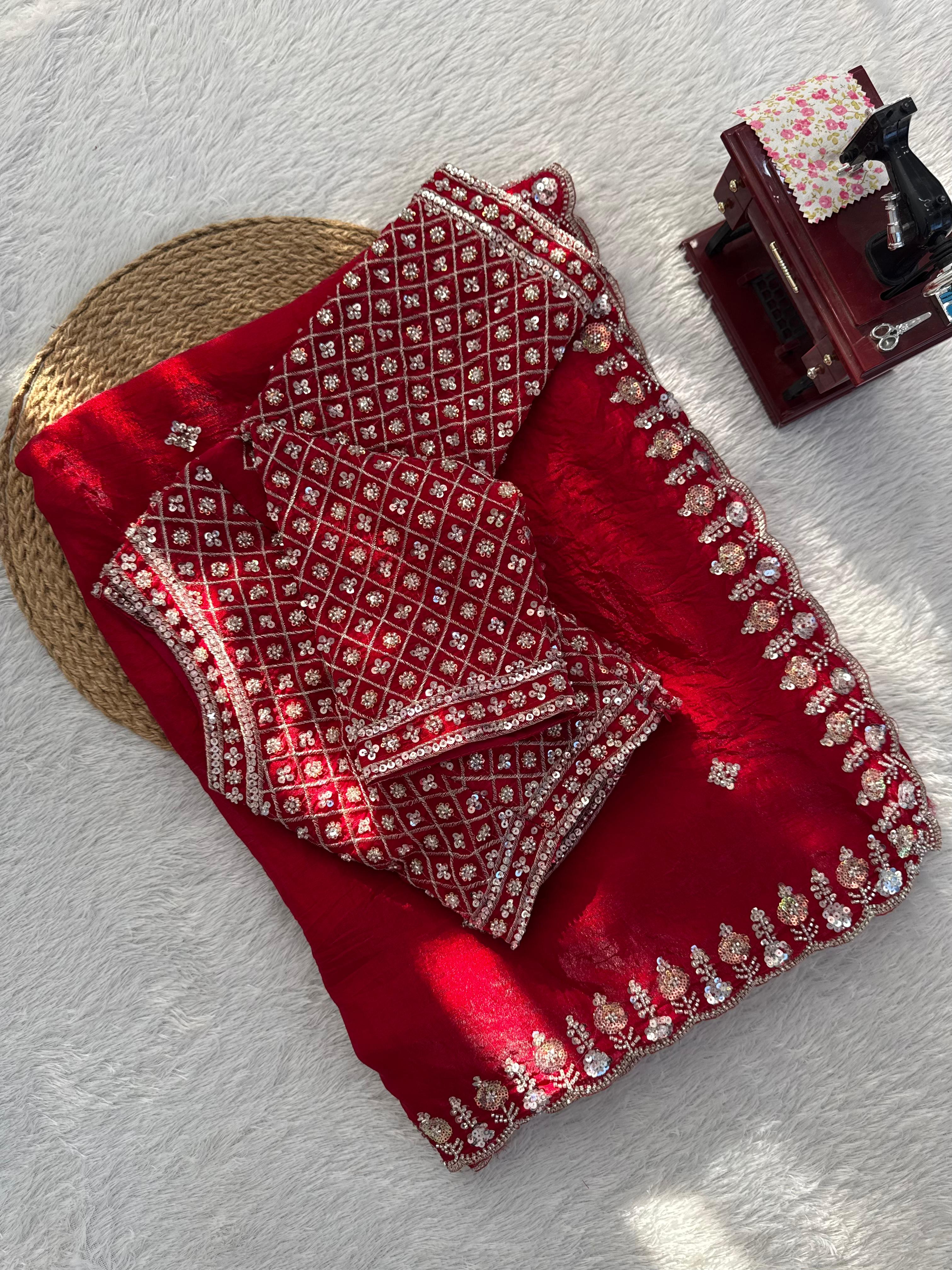 Heritage Party Wear Silk Fabric Beds Thread n Sequence Work Fancy Designer Saree With Unstitched Blouse