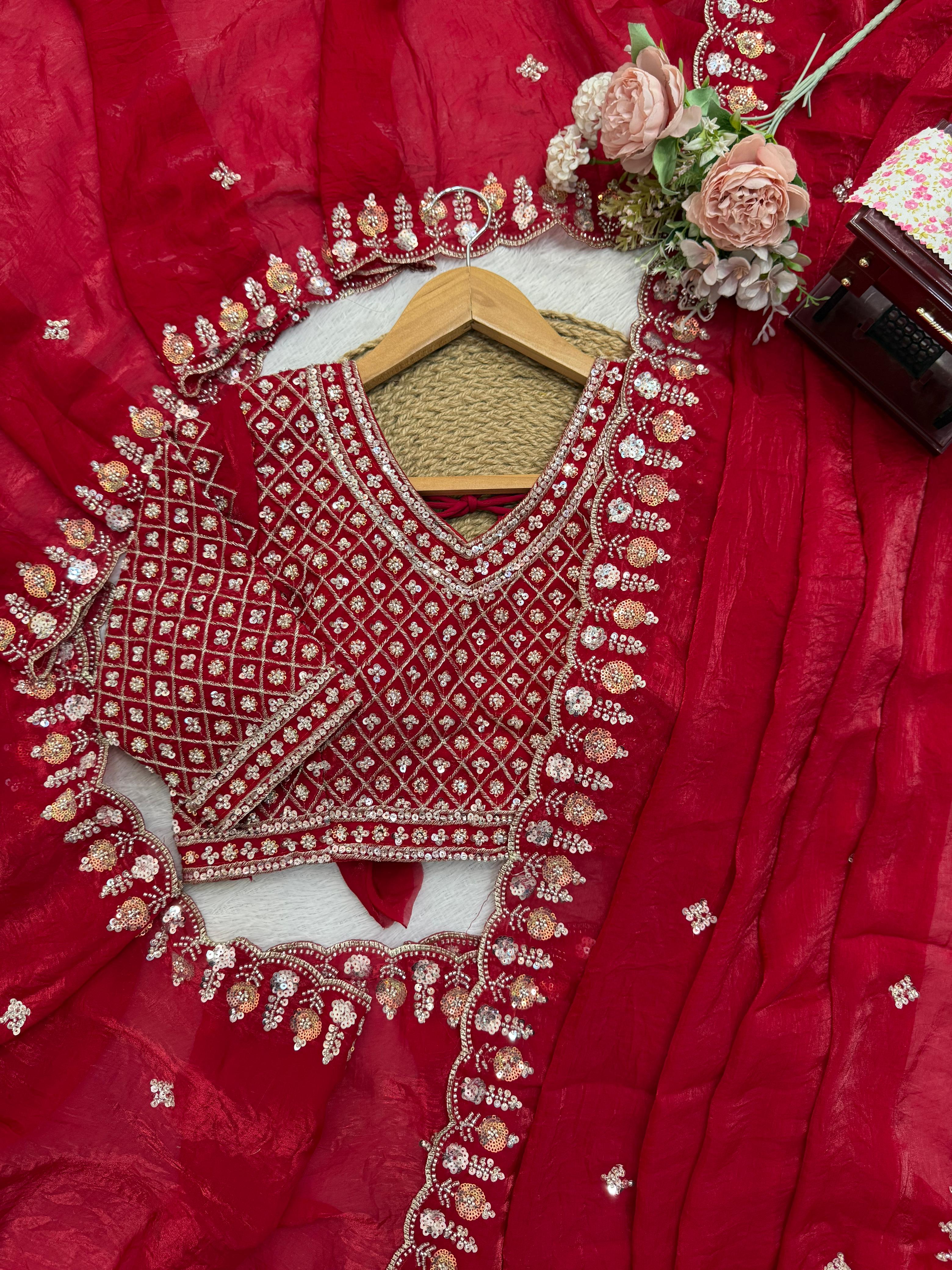 Heritage Party Wear Silk Fabric Beds Thread n Sequence Work Fancy Designer Saree With Unstitched Blouse