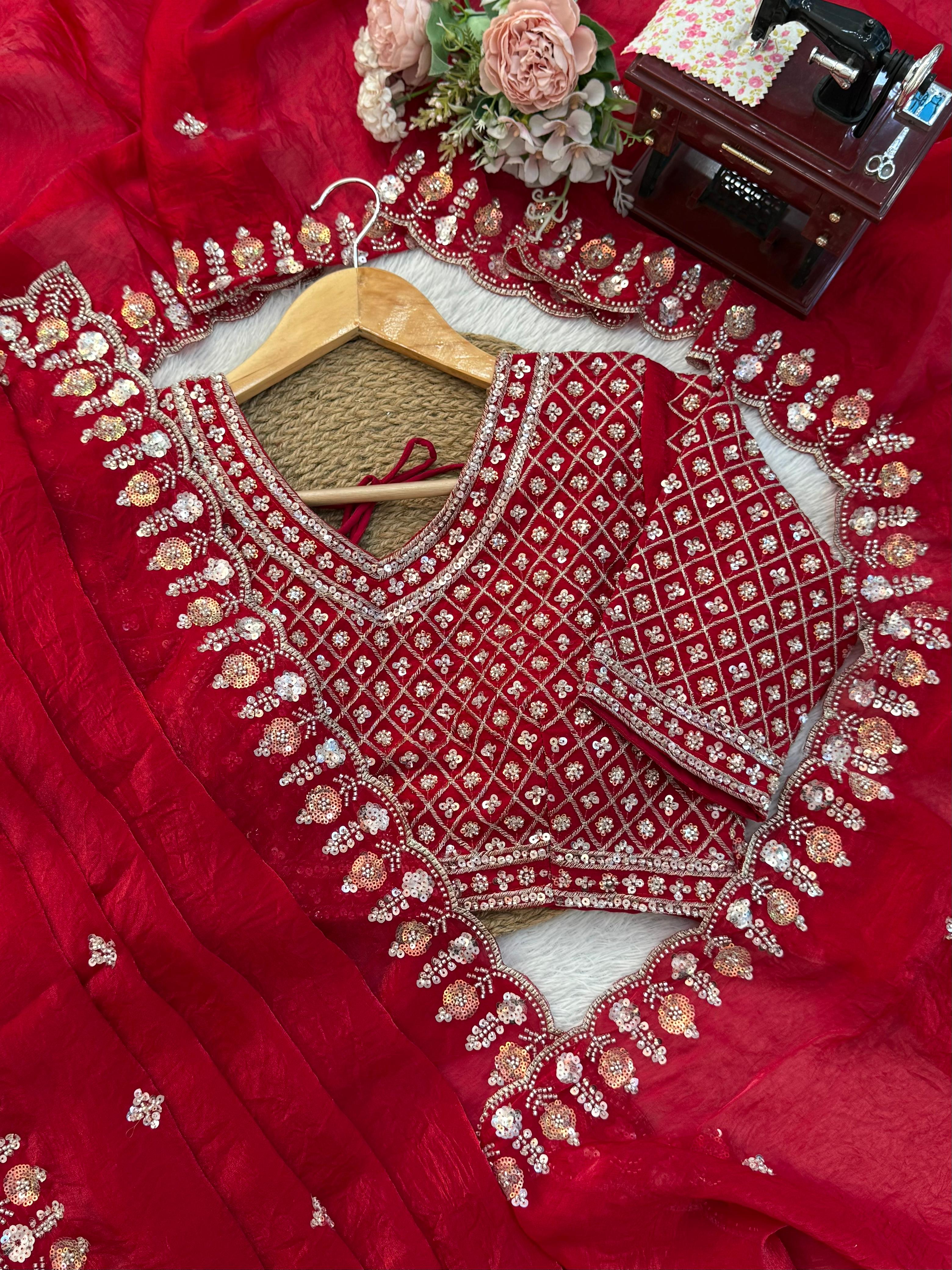 Heritage Party Wear Silk Fabric Beds Thread n Sequence Work Fancy Designer Saree With Unstitched Blouse
