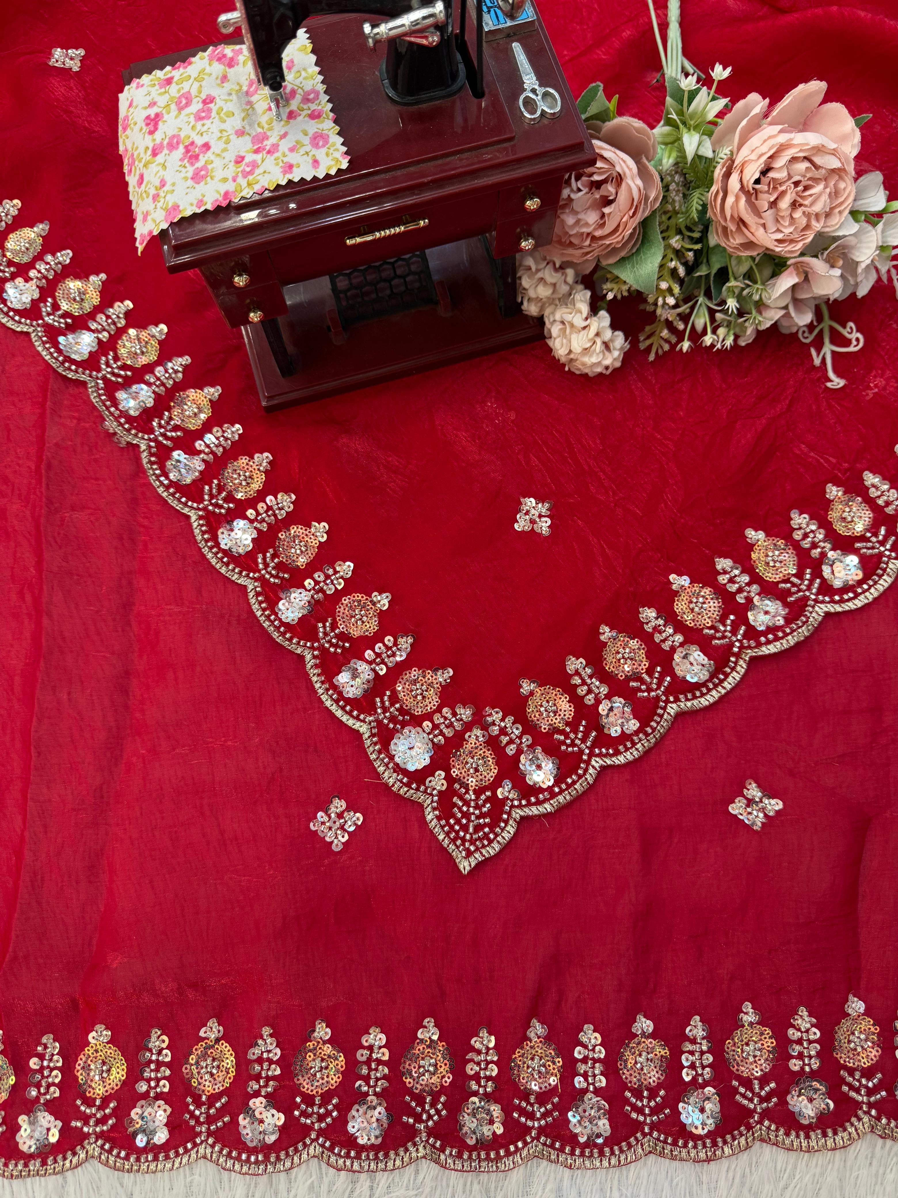 Heritage Party Wear Silk Fabric Beds Thread n Sequence Work Fancy Designer Saree With Unstitched Blouse