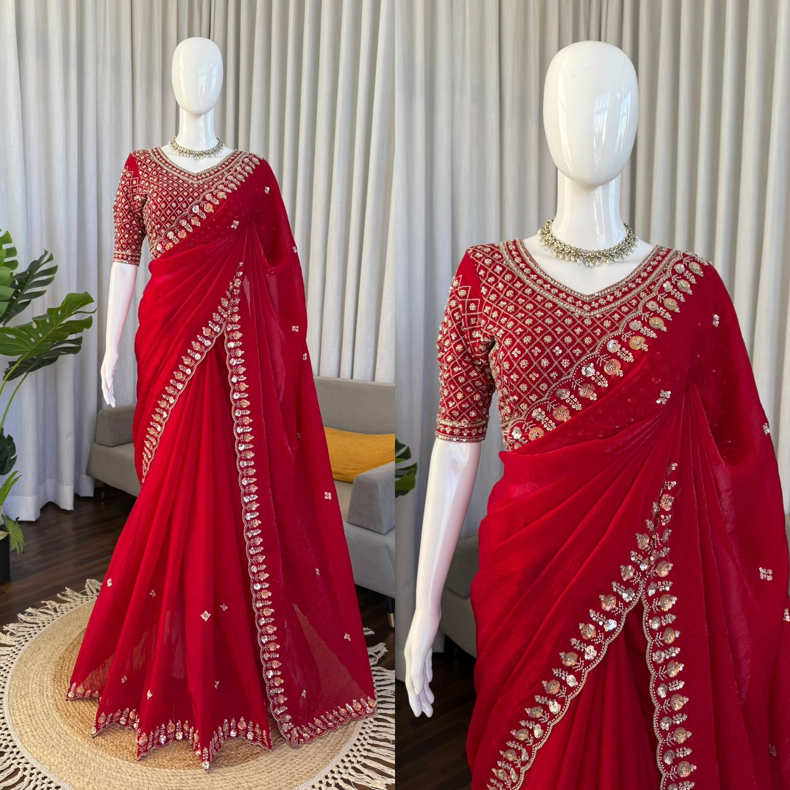 Heritage Party Wear Silk Fabric Beds Thread n Sequence Work Fancy Designer Saree With Unstitched Blouse