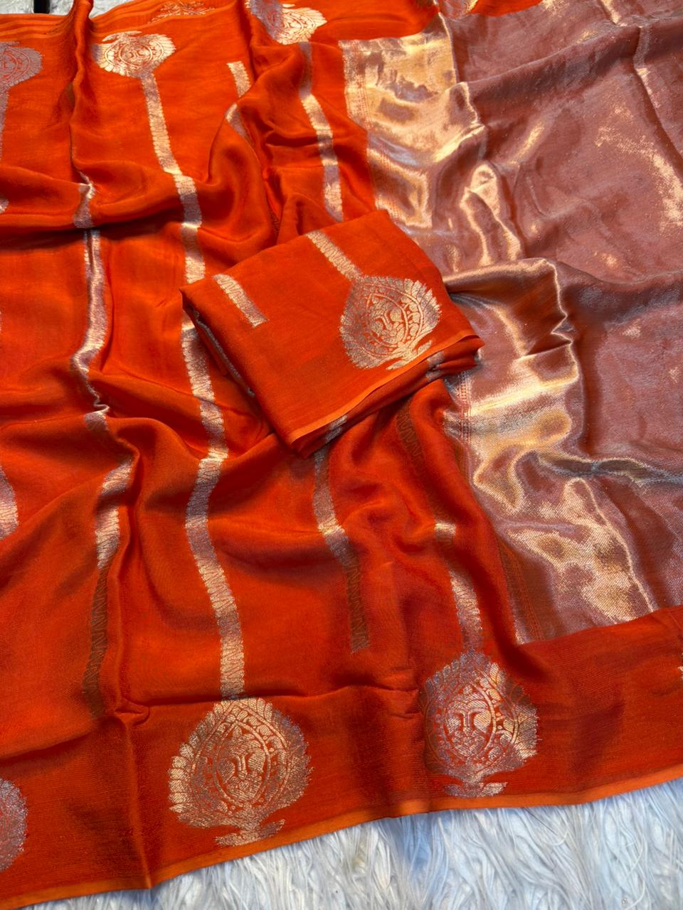 Adorning Wedding Wear Pure Viscose Dola Silk Jacquard Zari Weaving Work Fancy Designer Saree For Ocassion