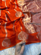 Load image into Gallery viewer, Adorning Wedding Wear Pure Viscose Dola Silk Jacquard Zari Weaving Work Fancy Designer Saree For Ocassion
