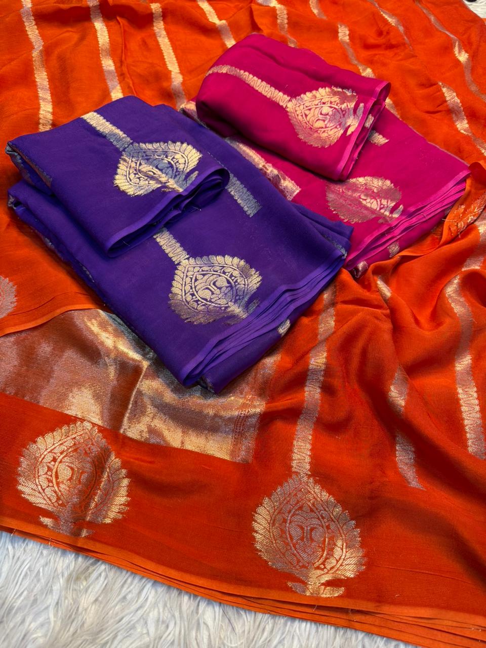 Adorning Wedding Wear Pure Viscose Dola Silk Jacquard Zari Weaving Work Fancy Designer Saree For Ocassion