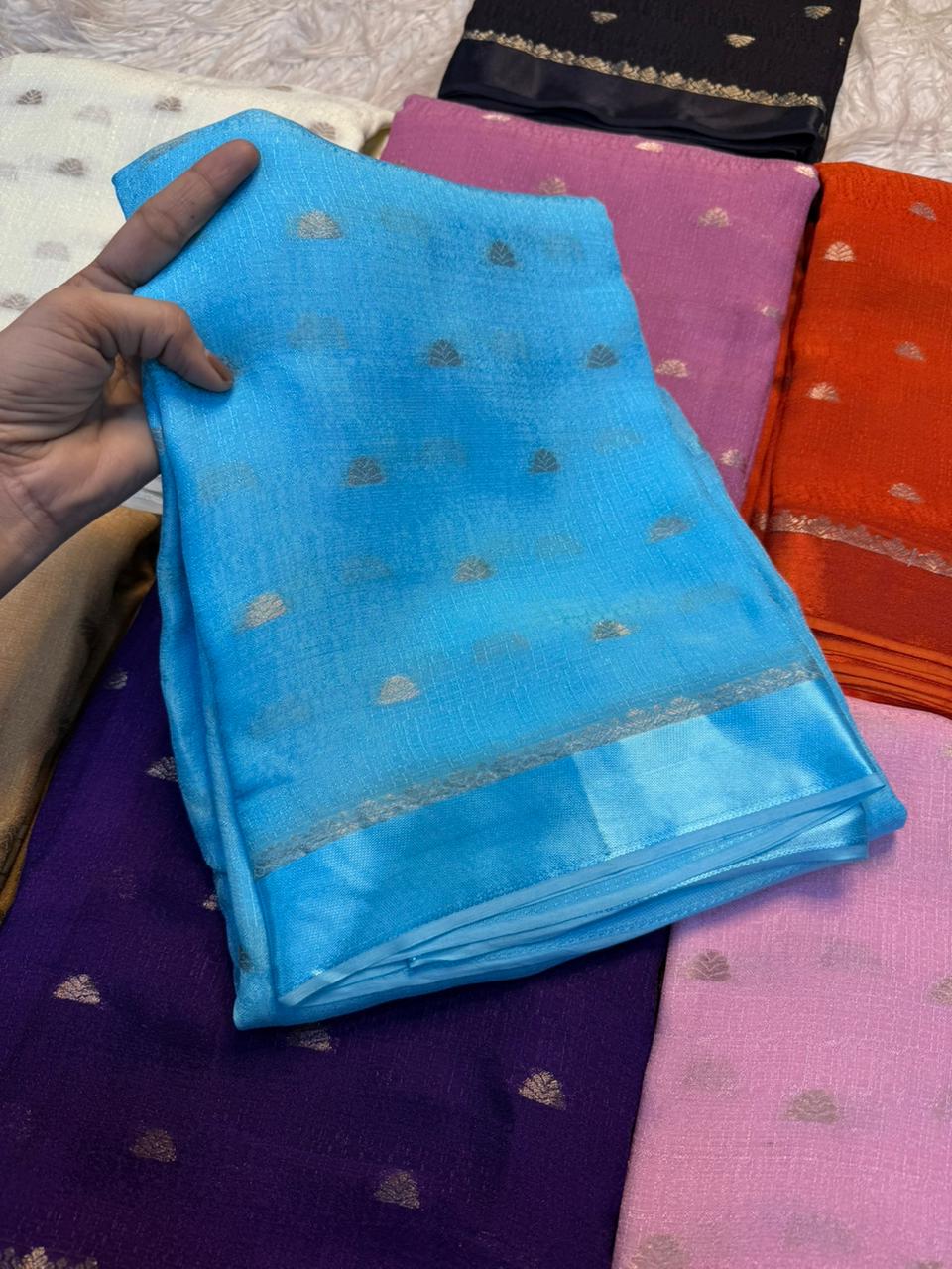 New Festive Wear Pure Soft Viscose Jute Zari Jacquard Weaving Work Fancy Designer Saree With Blouse