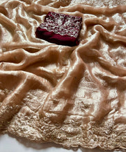 Load image into Gallery viewer, Imaginative Wedding Wear Satin Silk Embroidery Thread n Arco Cut Work Border Designer Saree With Blouse Piece
