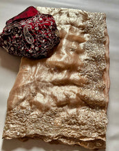 Load image into Gallery viewer, Imaginative Wedding Wear Satin Silk Embroidery Thread n Arco Cut Work Border Designer Saree With Blouse Piece
