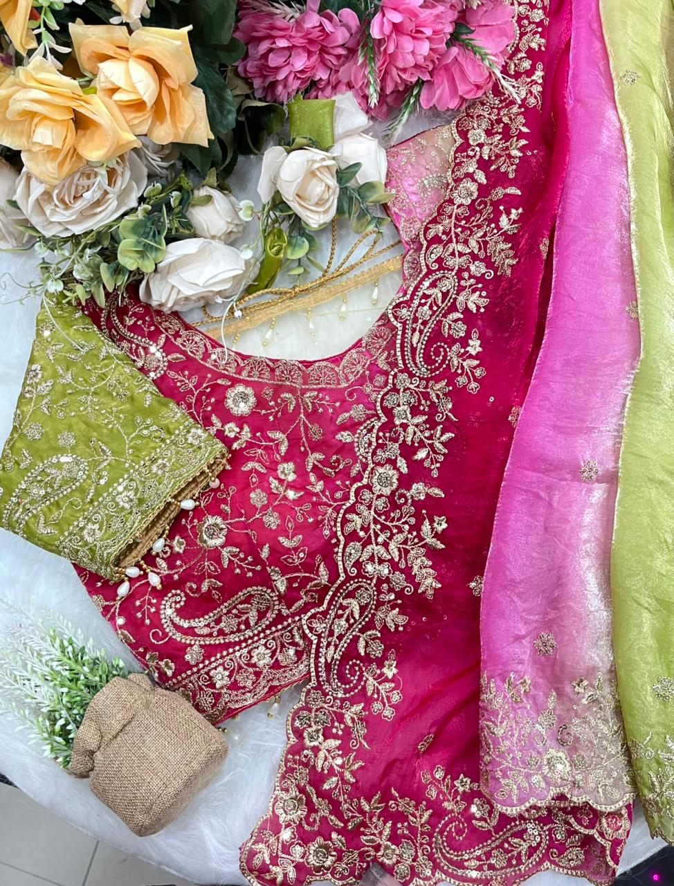 Exuberant Wedding Wear Satin Silk Heavy Embroidery n Aarco Work Fancy Designer Saree With Stitched Blouse