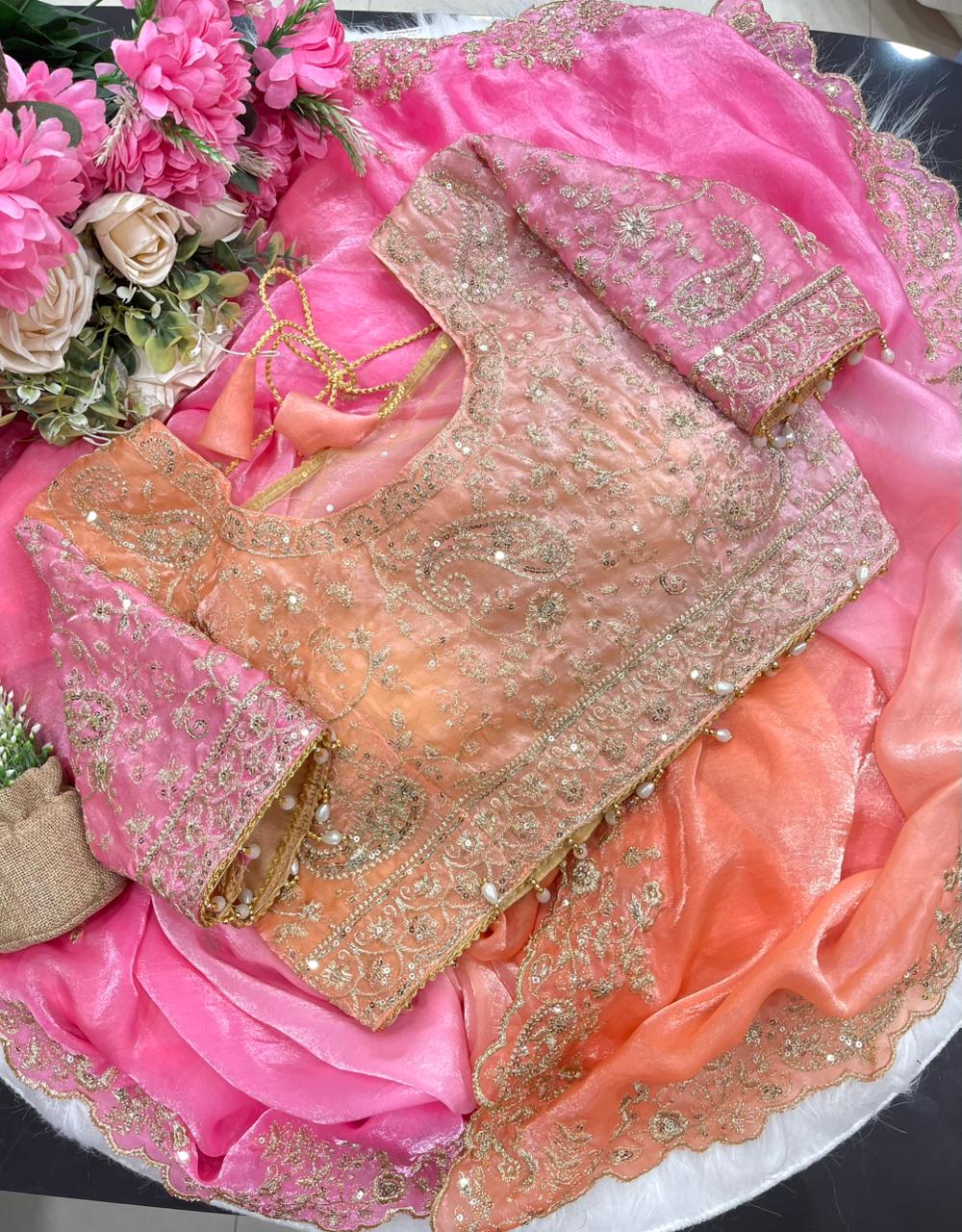 Exuberant Wedding Wear Satin Silk Heavy Embroidery n Aarco Work Fancy Designer Saree With Stitched Blouse