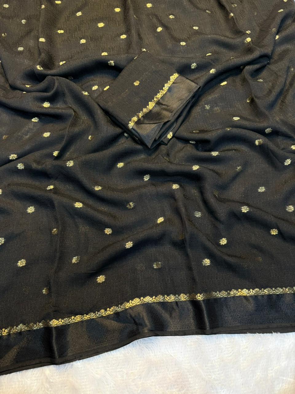 Fantabulous Festive Wear Pure Viscouse Soft Jute Jacquard Design n Satin Border Fancy Saree With Blouse Piece
