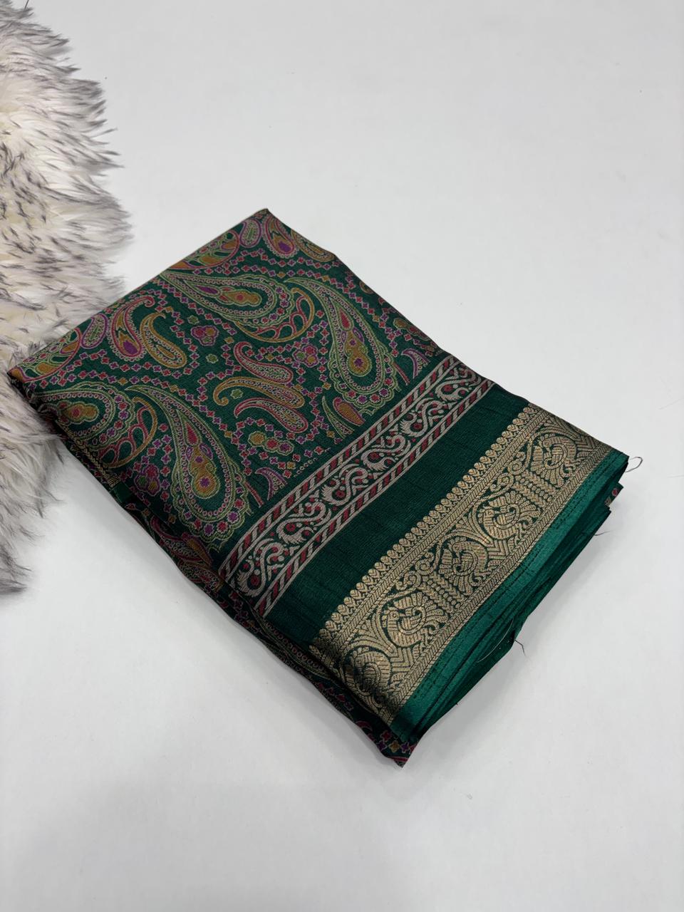 Opulent Party Wear Pure Soft Kashmiri Silk Mangalkari Border Designer Saree With Elegant Blouse