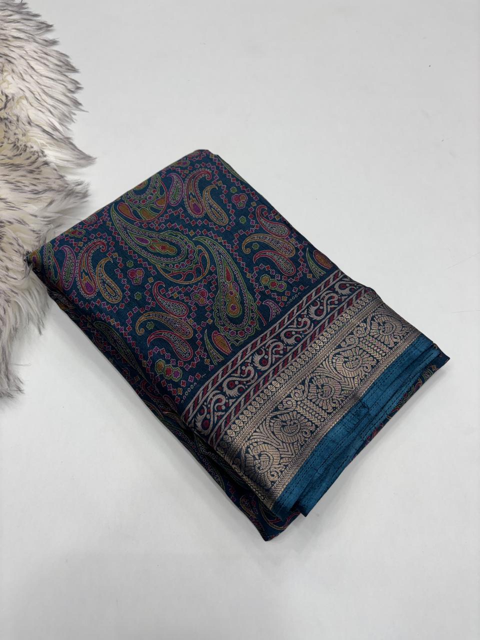 Opulent Party Wear Pure Soft Kashmiri Silk Mangalkari Border Designer Saree With Elegant Blouse