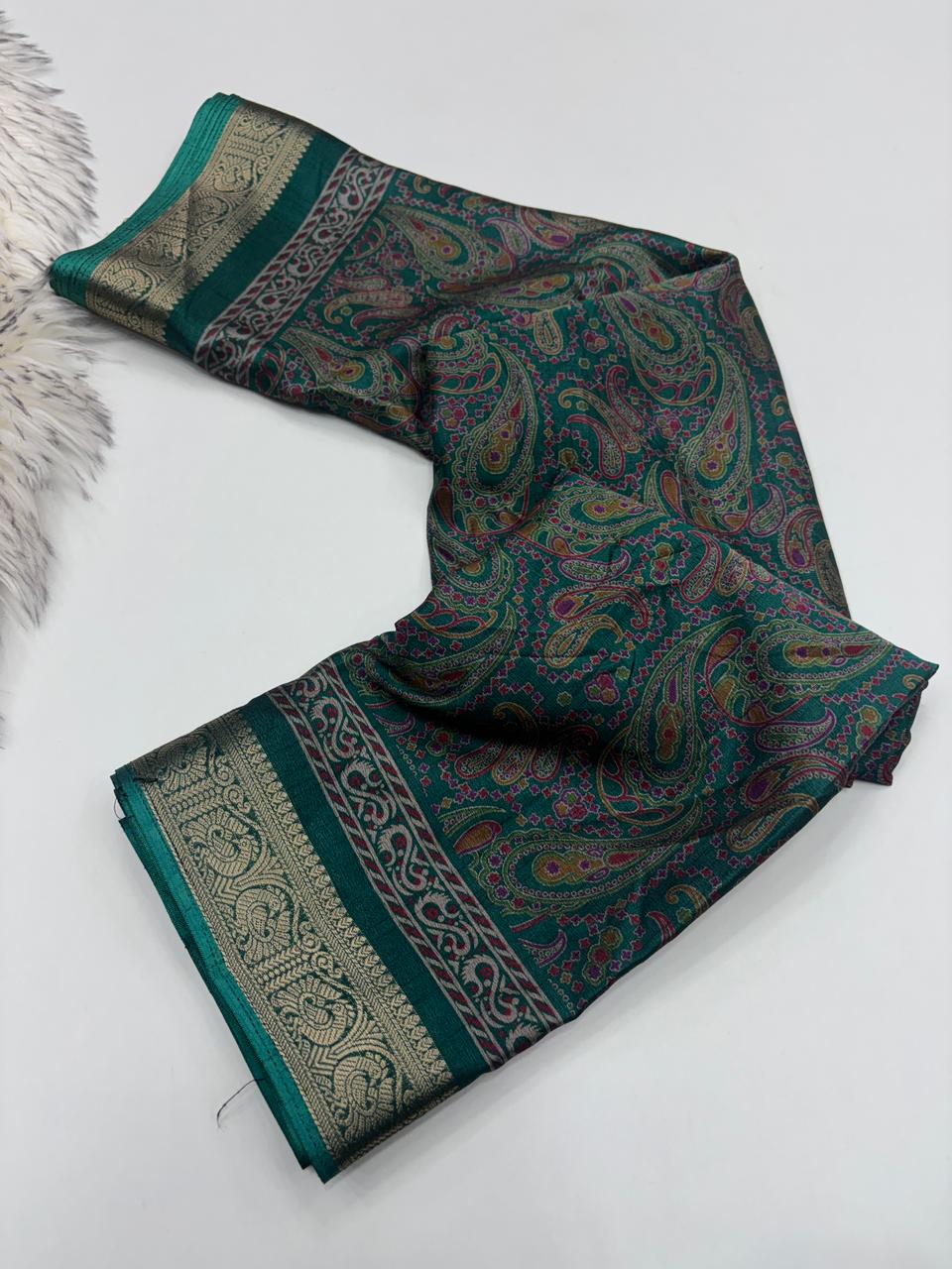 Opulent Party Wear Pure Soft Kashmiri Silk Mangalkari Border Designer Saree With Elegant Blouse