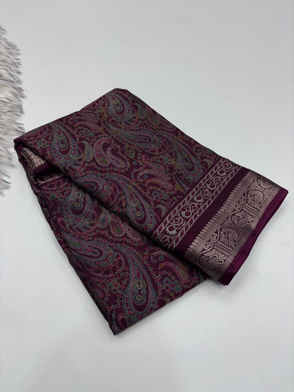 Opulent Party Wear Pure Soft Kashmiri Silk Mangalkari Border Designer Saree With Elegant Blouse