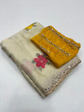 Load image into Gallery viewer, Elegant Festive Wear Soft Rangoli Silk Embroidery n Mirror Work Fancy Designer Saree With Contrast Blouse
