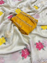 Load image into Gallery viewer, Elegant Festive Wear Soft Rangoli Silk Embroidery n Mirror Work Fancy Designer Saree With Contrast Blouse
