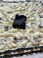 Load image into Gallery viewer, Attractive Party Wear Rangoli Silk Embroidery n Sequence Work Less Border Saree With Contrast Blouse Piece
