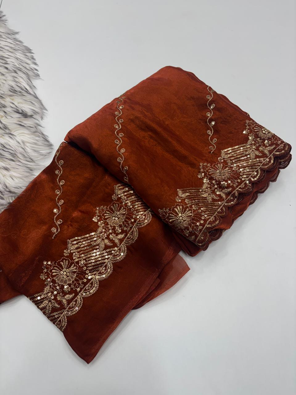 Charismatic Wedding Wear Space Silk Heavy Embroidery Butti Work Fancy Saree For Occasion