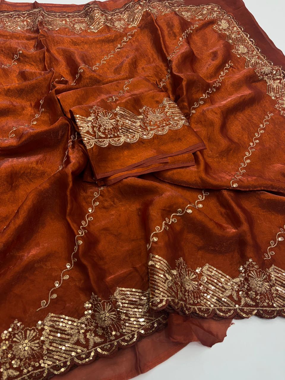Charismatic Wedding Wear Space Silk Heavy Embroidery Butti Work Fancy Saree For Occasion