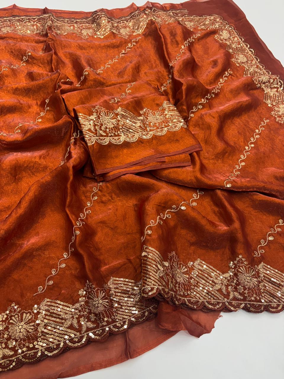 Charismatic Wedding Wear Space Silk Heavy Embroidery Butti Work Fancy Saree For Occasion