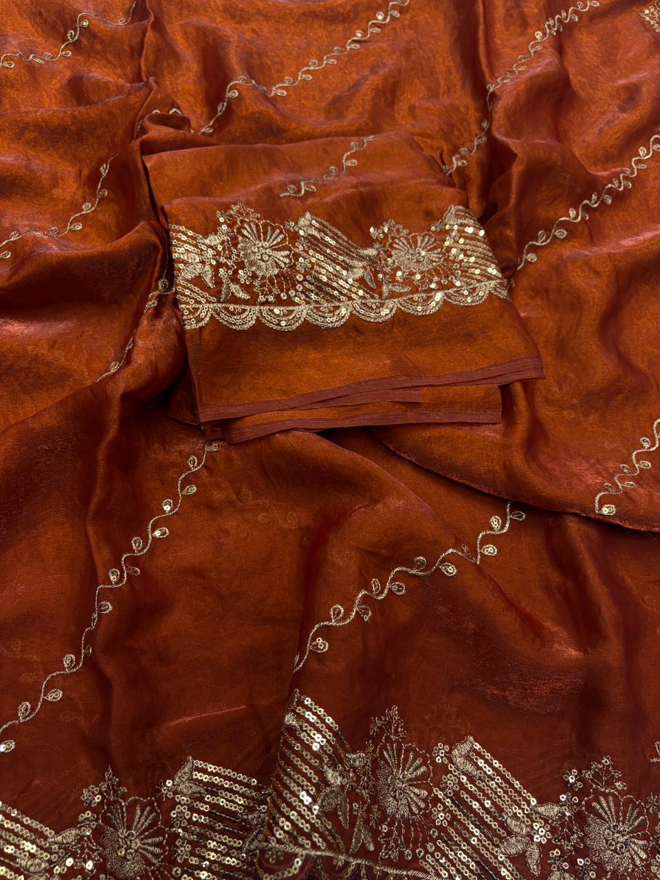 Charismatic Wedding Wear Space Silk Heavy Embroidery Butti Work Fancy Saree For Occasion