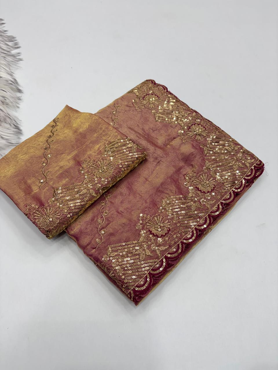 Charismatic Wedding Wear Space Silk Heavy Embroidery Butti Work Fancy Saree For Occasion