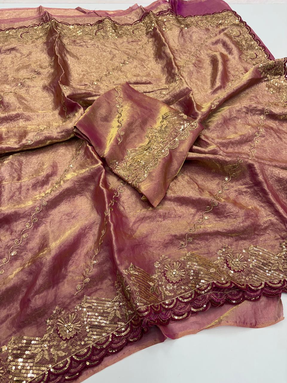 Charismatic Wedding Wear Space Silk Heavy Embroidery Butti Work Fancy Saree For Occasion