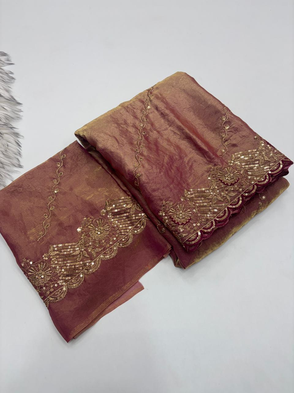 Charismatic Wedding Wear Space Silk Heavy Embroidery Butti Work Fancy Saree For Occasion
