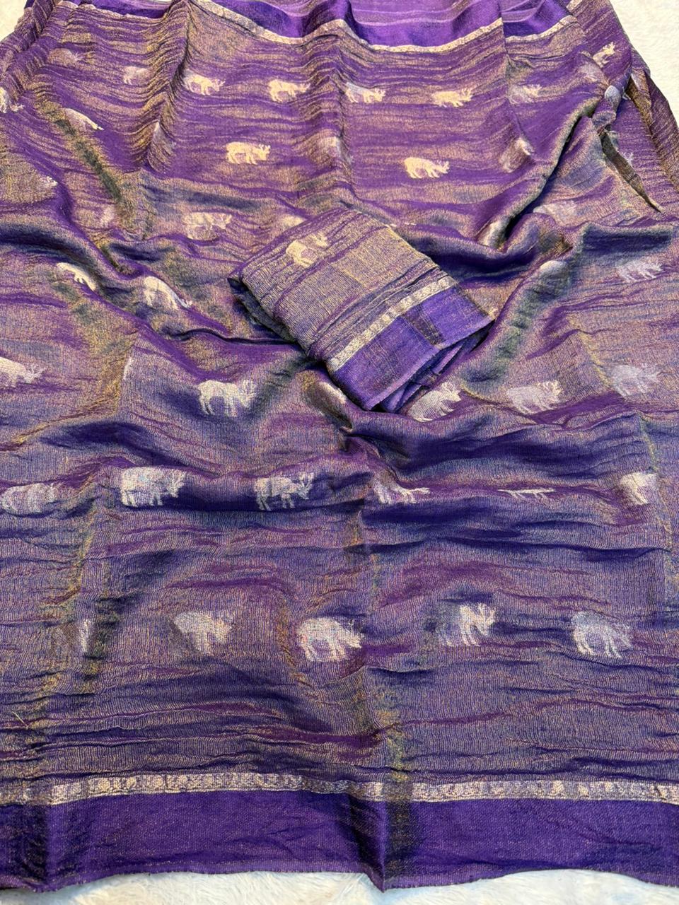 Impressive Viscose Tissue Weaving Silk Zari Work Fancy Designer Saree With Blouse