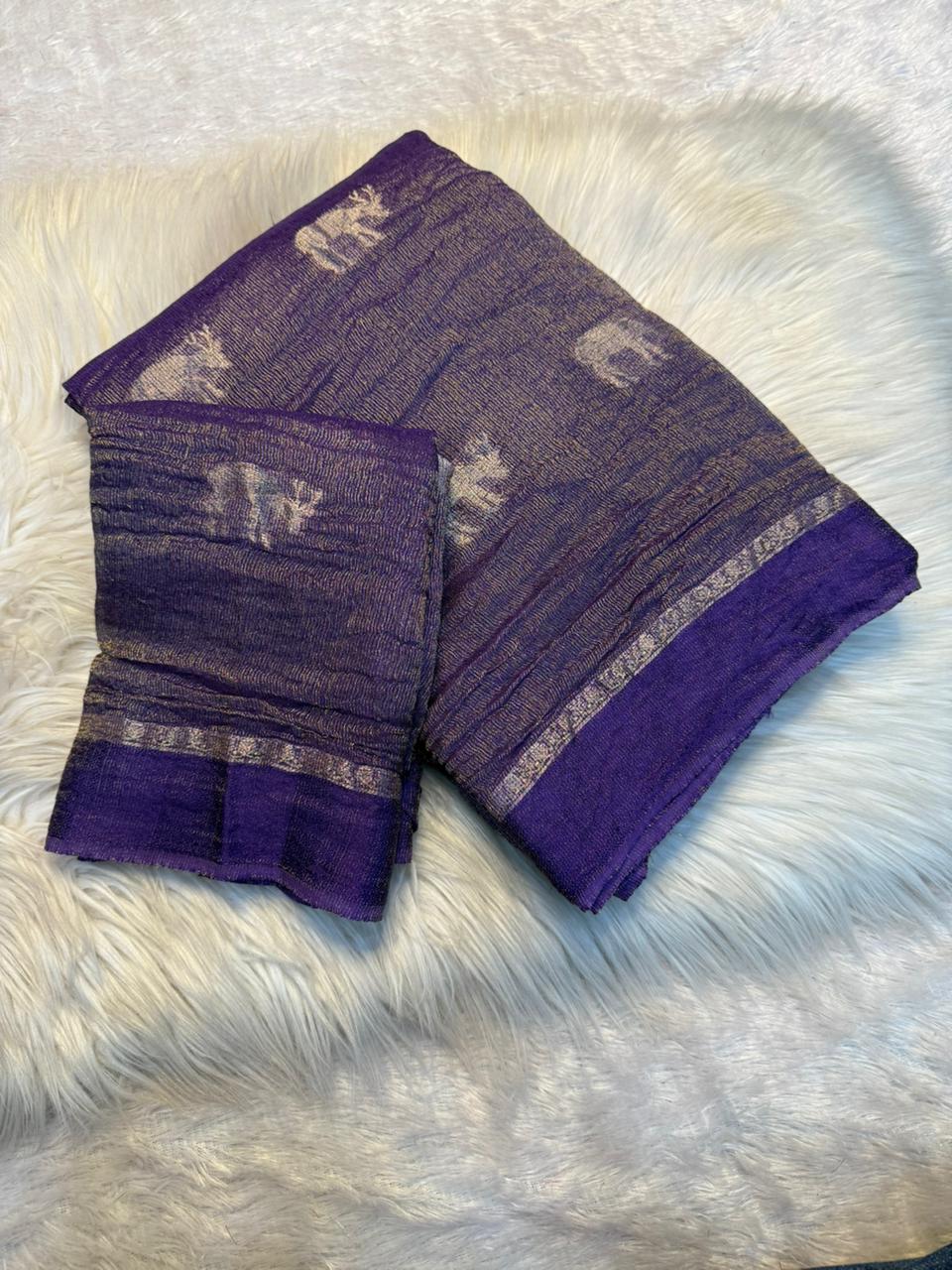 Impressive Viscose Tissue Weaving Silk Zari Work Fancy Designer Saree With Blouse
