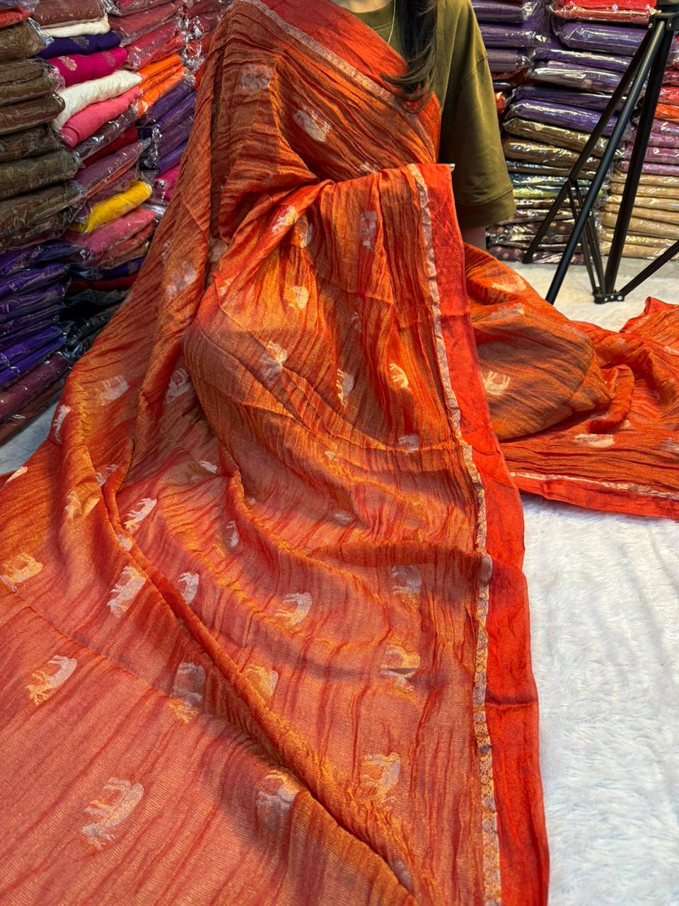 Impressive Viscose Tissue Weaving Silk Zari Work Fancy Designer Saree With Blouse