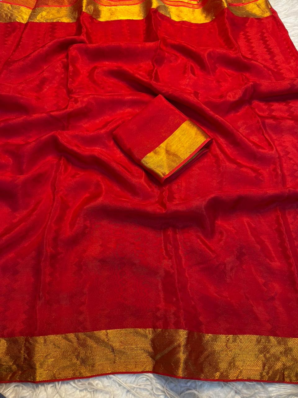 Graceful Function Wear Viscose Crape Silk Weaving Design Saree With Blissful Blouse Piece