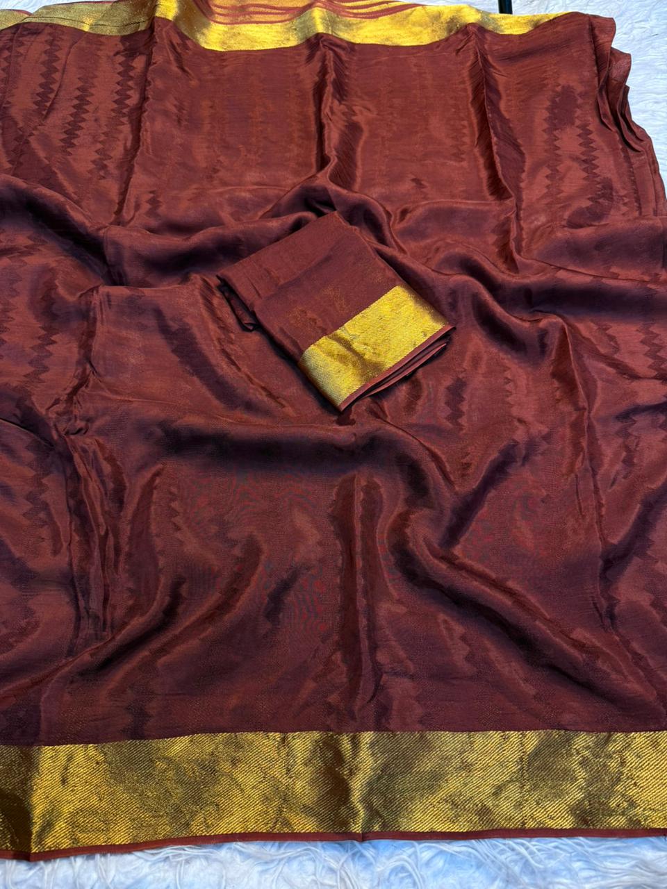 Graceful Function Wear Viscose Crape Silk Weaving Design Saree With Blissful Blouse Piece
