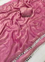 Load image into Gallery viewer, Whimsical Wedding Wear Pink Colour Chiffon Fabric Real Mirror Work Lace Desinger Saree With Elegant Blouse Piece
