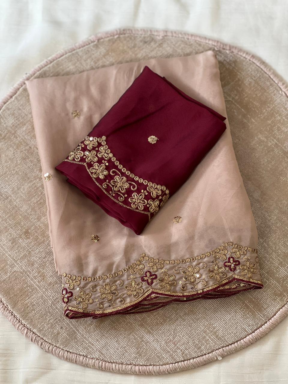 Attractive Wedding Wear Rangoli Silk Embroidery Thread Work Designer Saree With Contrast Blouse Piece