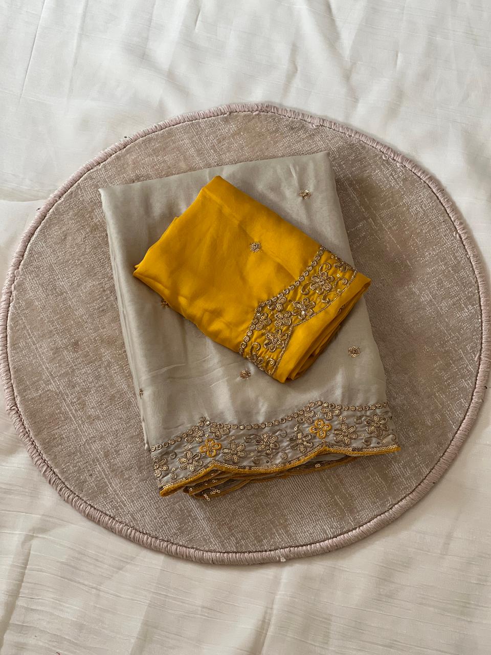 Groovy Party Wear Rangoli Silk Embroidery Thread Work Designer Saree With Contrast Blouse Piece