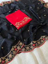 Load image into Gallery viewer, Marvellous Party Wear Rangoli Silk Embroidery Thread Work Designer Saree With Contrast Blouse Piece
