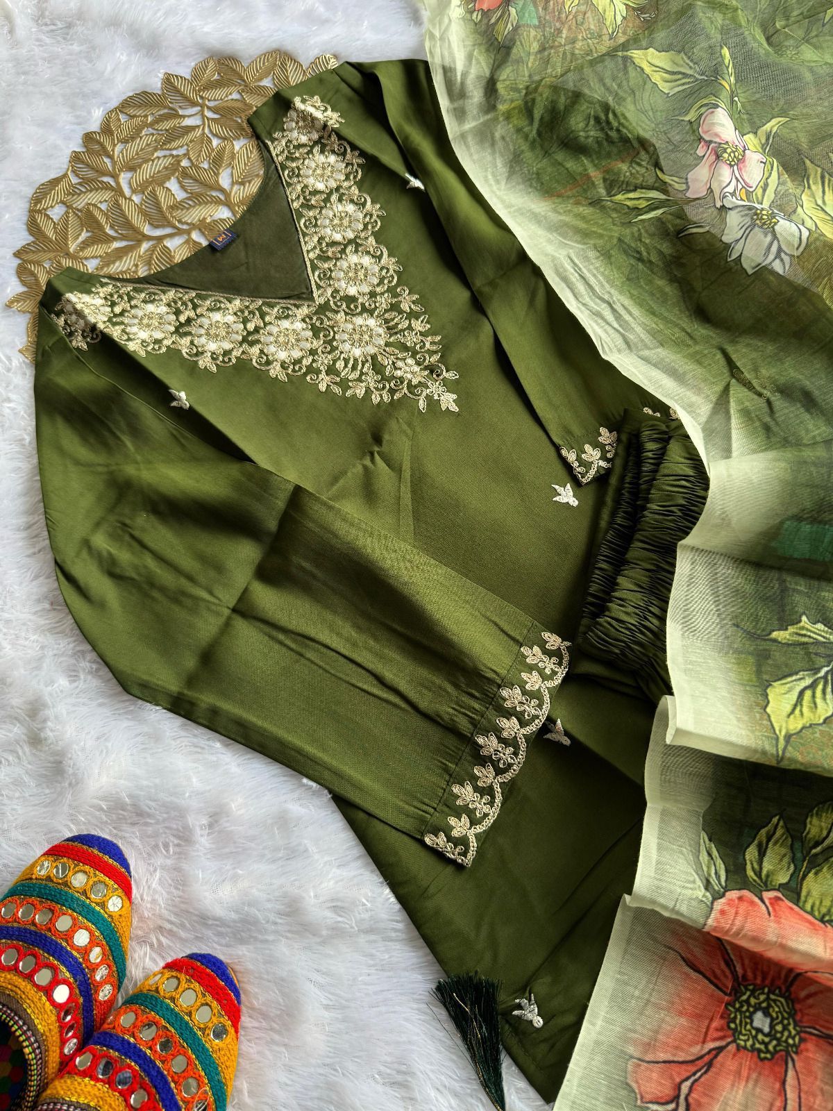 New Wedding Wear Roman Silk Embroidery n Sequence Work Designer Straight Kurta With Trouser Dupatta Set