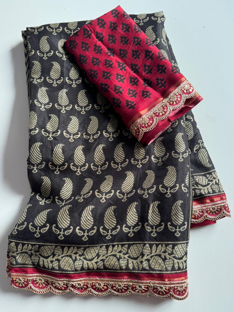 Scrupulous Function Wear Mul Cotton Printed Design Sequence Lace Border Saree For Women