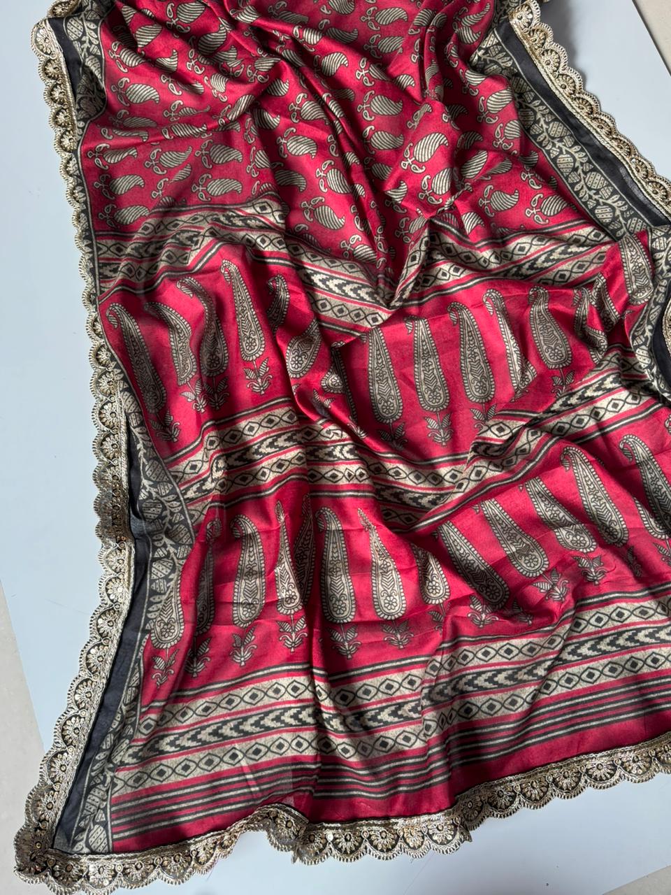 Scrupulous Function Wear Mul Cotton Printed Design Sequence Lace Border Saree For Women