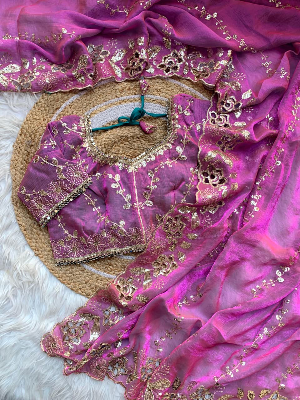 Fantabulous Party Wear Chiffon Embroidery n Cutwork Border Designer Saree For Wedding