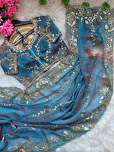 Load image into Gallery viewer, Fantabulous Party Wear Chiffon Embroidery n Cutwork Border Designer Saree For Wedding
