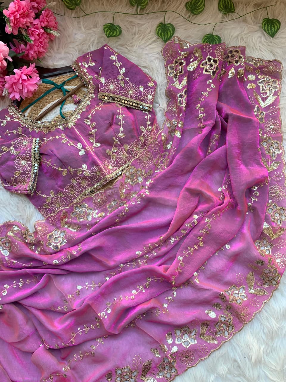 Fantabulous Party Wear Chiffon Embroidery n Cutwork Border Designer Saree For Wedding