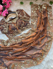 Load image into Gallery viewer, Fantabulous Party Wear Chiffon Embroidery n Cutwork Border Designer Saree For Wedding
