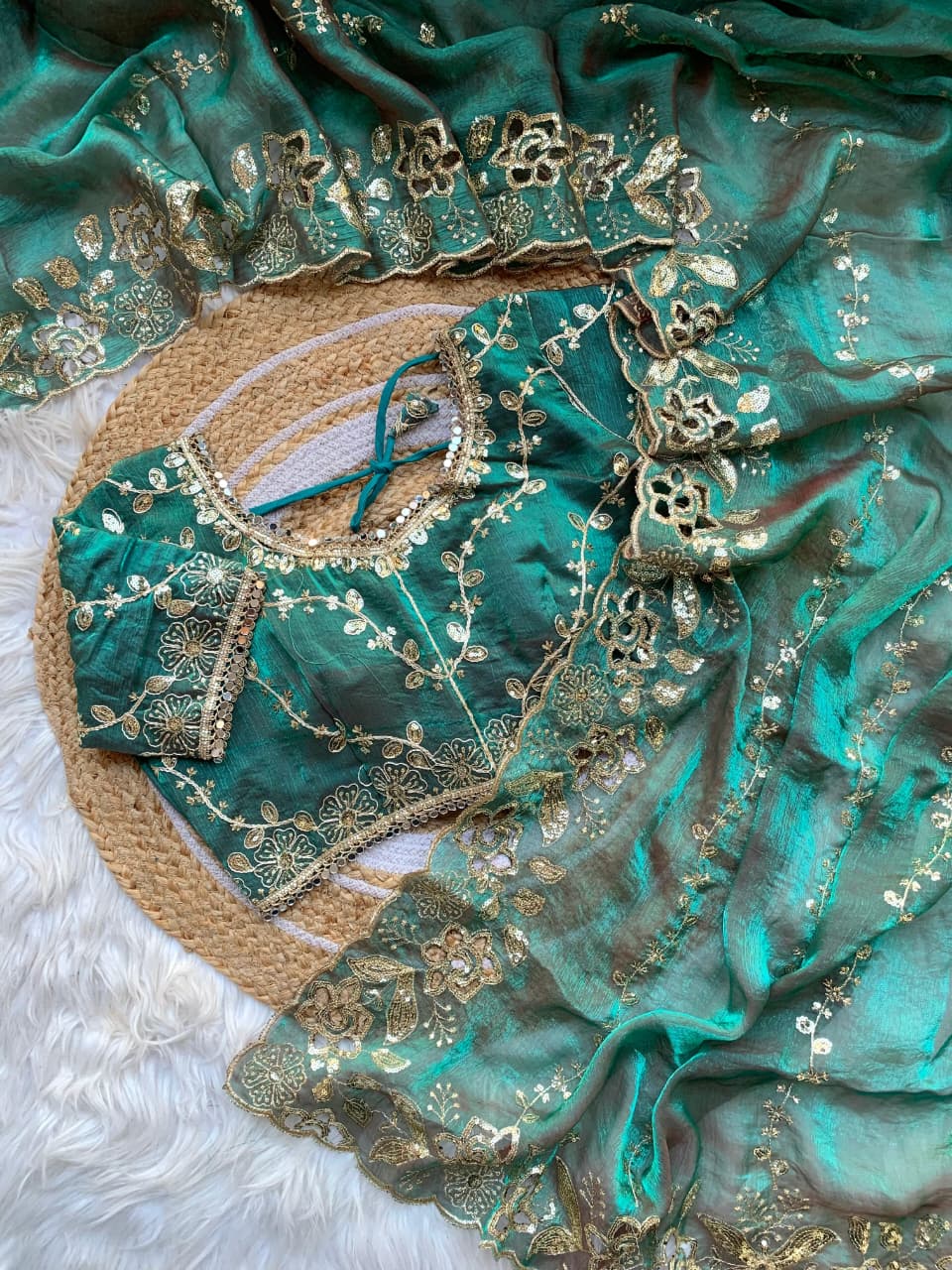 Fantabulous Party Wear Chiffon Embroidery n Cutwork Border Designer Saree For Wedding
