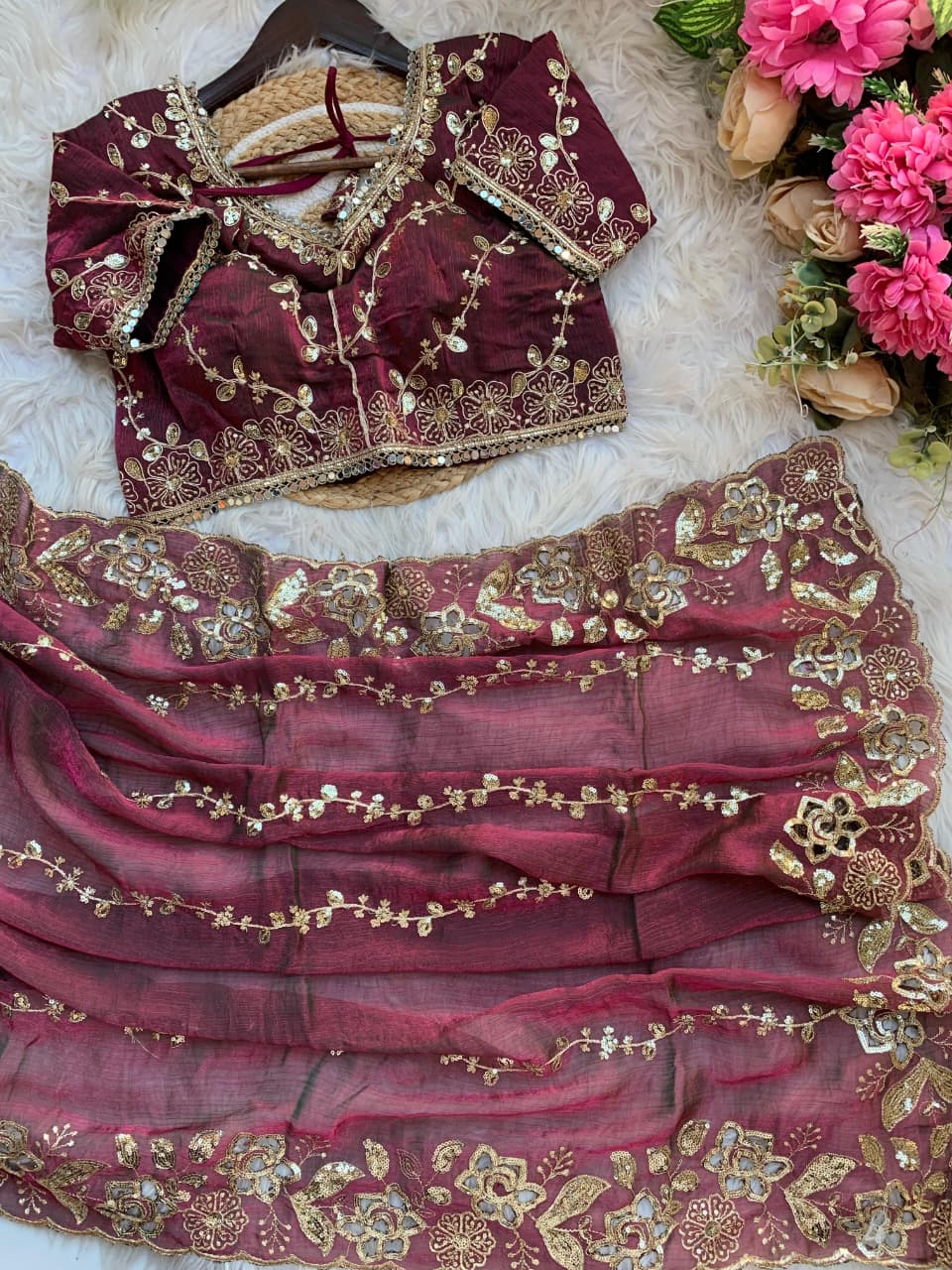 Fantabulous Party Wear Chiffon Embroidery n Cutwork Border Designer Saree For Wedding