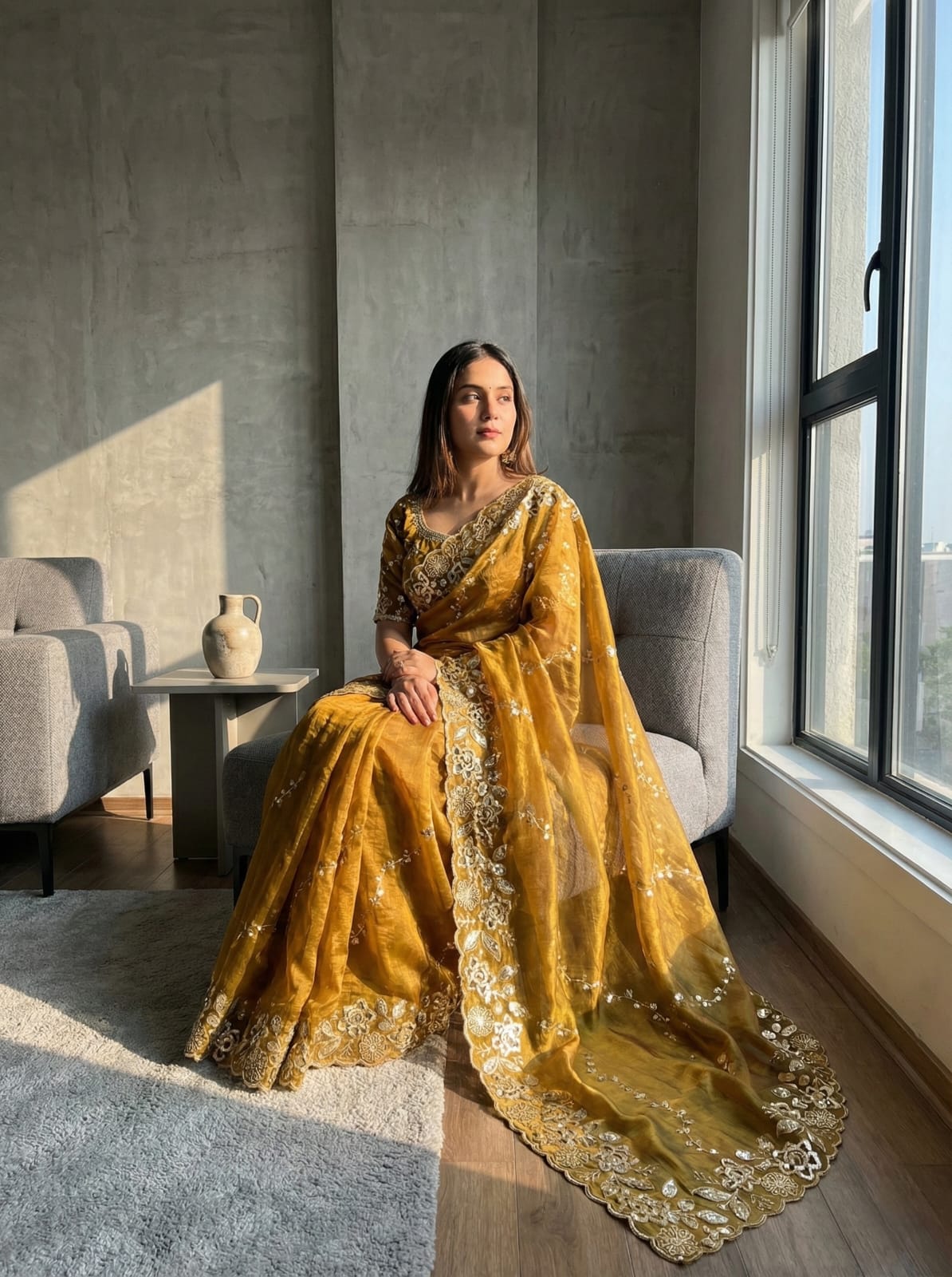 Fantabulous Party Wear Chiffon Embroidery n Cutwork Border Designer Saree For Wedding