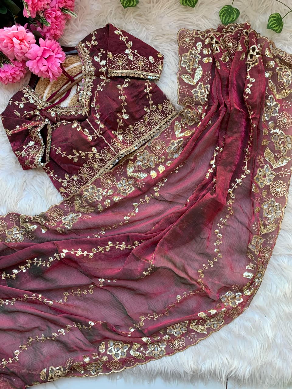 Fantabulous Party Wear Chiffon Embroidery n Cutwork Border Designer Saree For Wedding