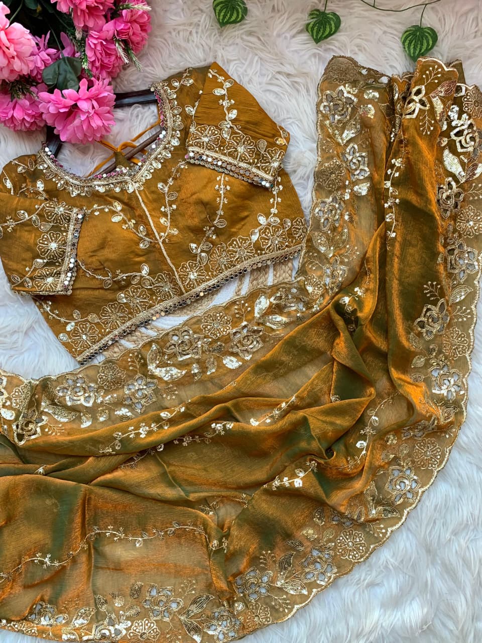 Fantabulous Party Wear Chiffon Embroidery n Cutwork Border Designer Saree For Wedding