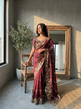 Load image into Gallery viewer, Fantabulous Party Wear Chiffon Embroidery n Cutwork Border Designer Saree For Wedding
